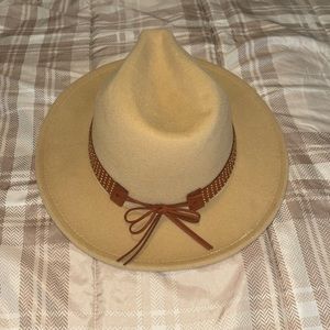 Brown  brim hat with embellishment